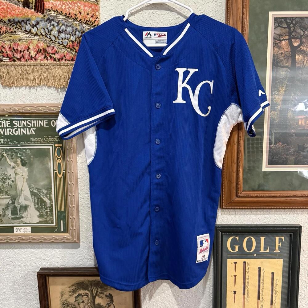 Vintage 00s NWOT Majestic Kansas City Royals Kids XL Adult Small Baseball Jersey
